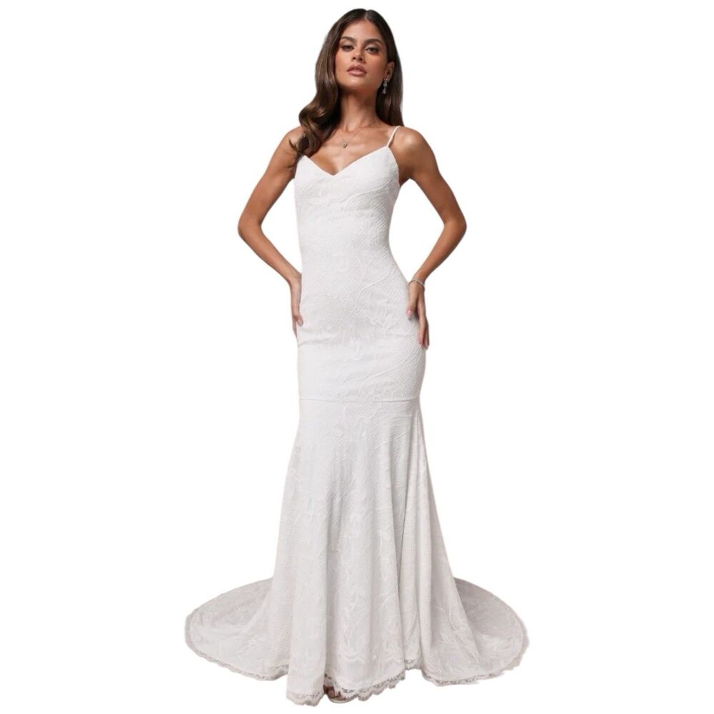 Lulus Maxi Wedding Dress Womens Small White Boho Lace Flawless Extravagance NWT - Picture 4 of 8